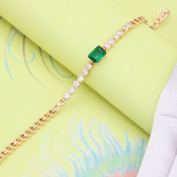 Rose Gold Bracelet with Emerald Green Center and Clear Crystals, XPBL0704 - Picture 8 of 12